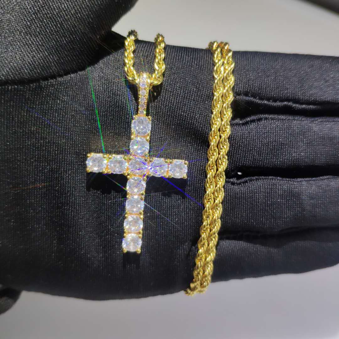 18k Gold-Plated CZ BlingBling Cross Hip Hop Pendant (With Chain)