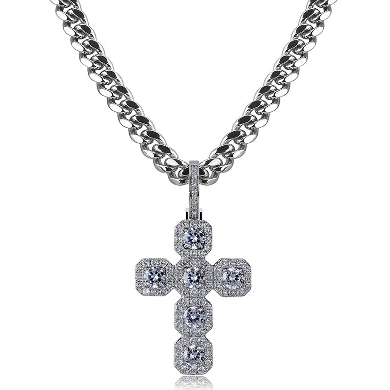 Iced Large Gemstone Cross Necklace