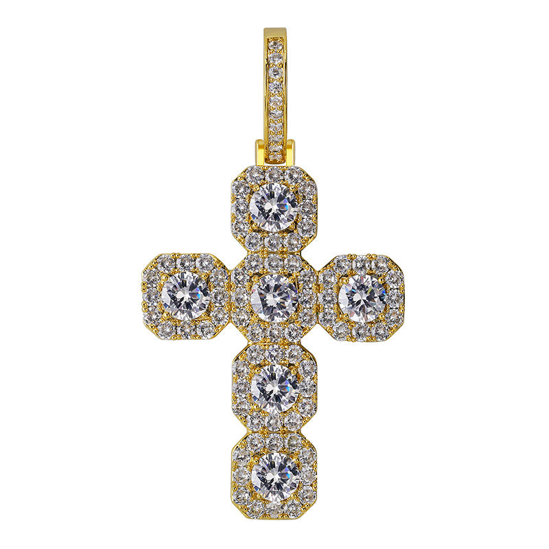 Iced Large Gemstone Cross Necklace