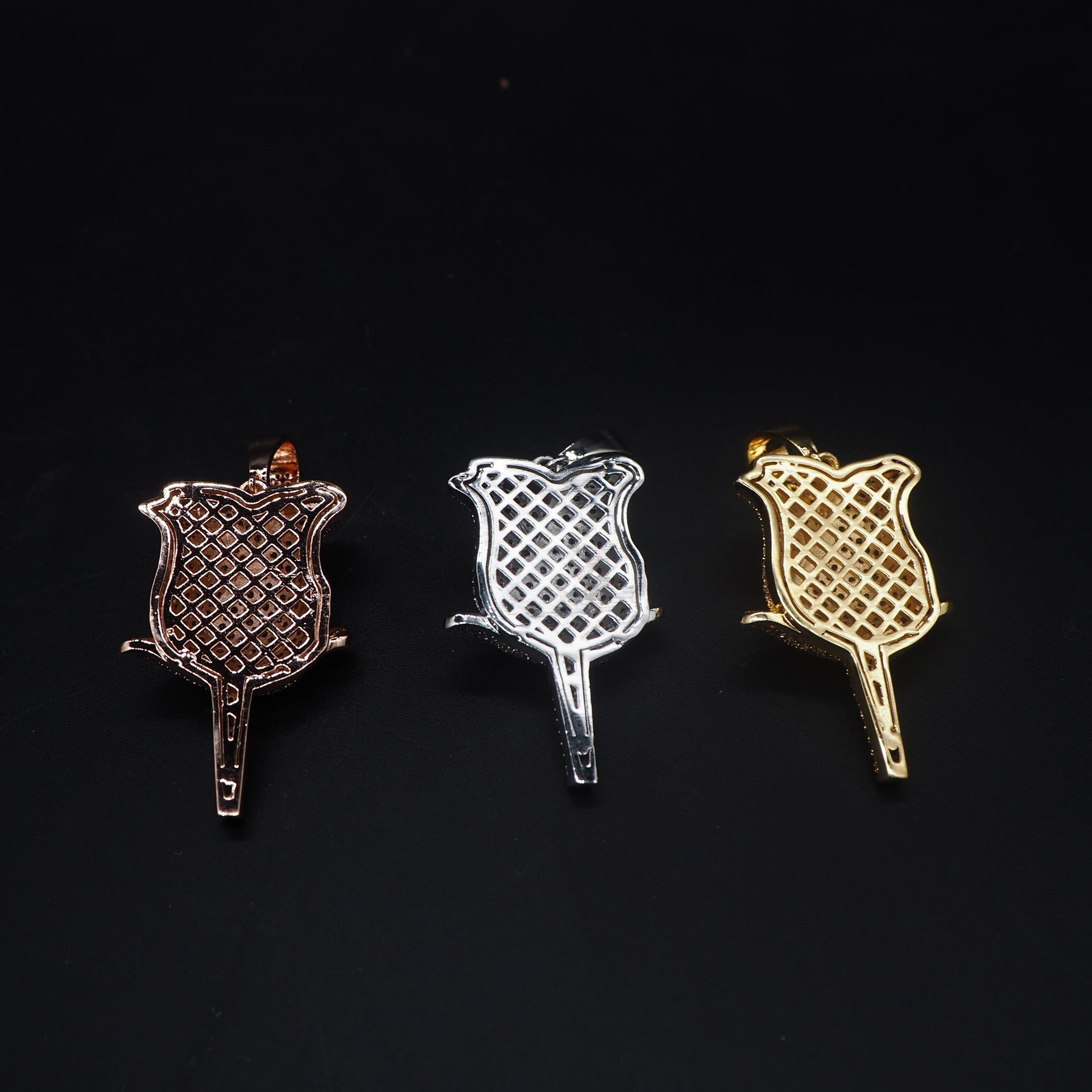 30mm  Iced Out Gold-Plated CZ  Rose Pendant &amp; Cuban Link Chain