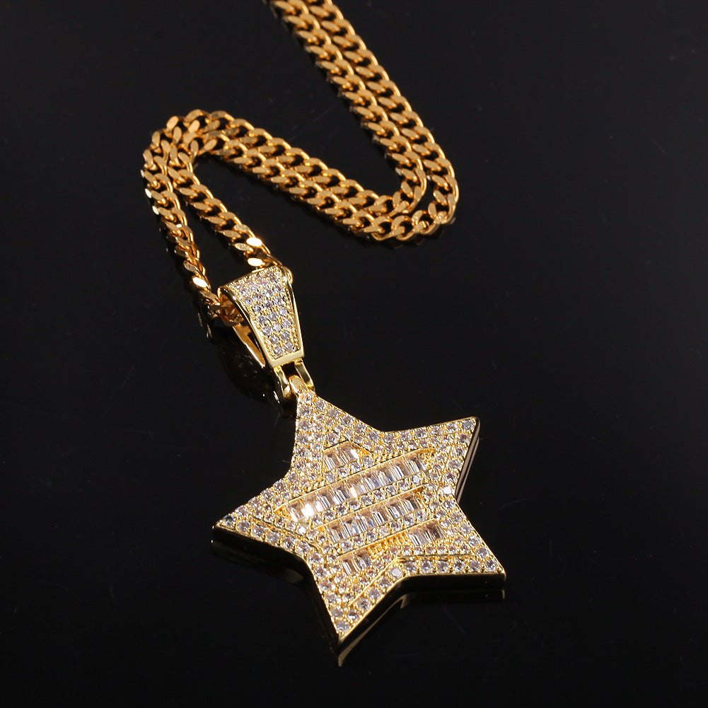 S925 Silver Iced Out  Star BlingBling Pendant In Gold-Plated