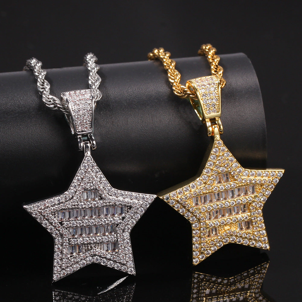 S925 Silver Iced Out  Star BlingBling Pendant In Gold-Plated