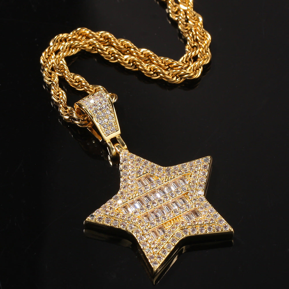 S925 Silver Iced Out  Star BlingBling Pendant In Gold-Plated