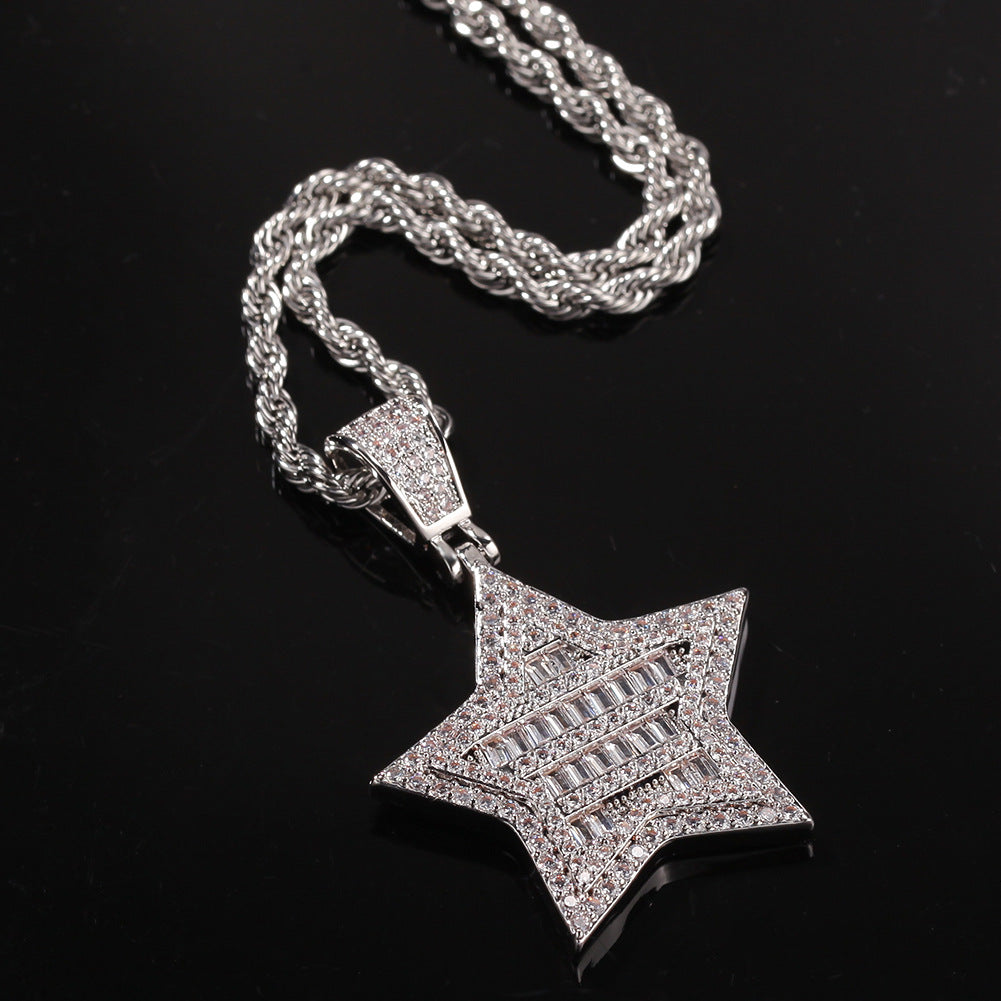 S925 Silver Iced Out  Star BlingBling Pendant In Gold-Plated