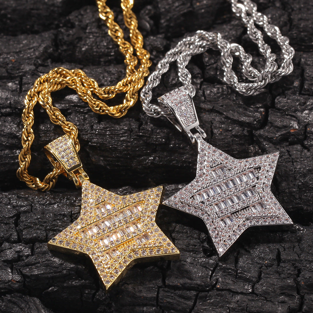 S925 Silver Iced Out  Star BlingBling Pendant In Gold-Plated