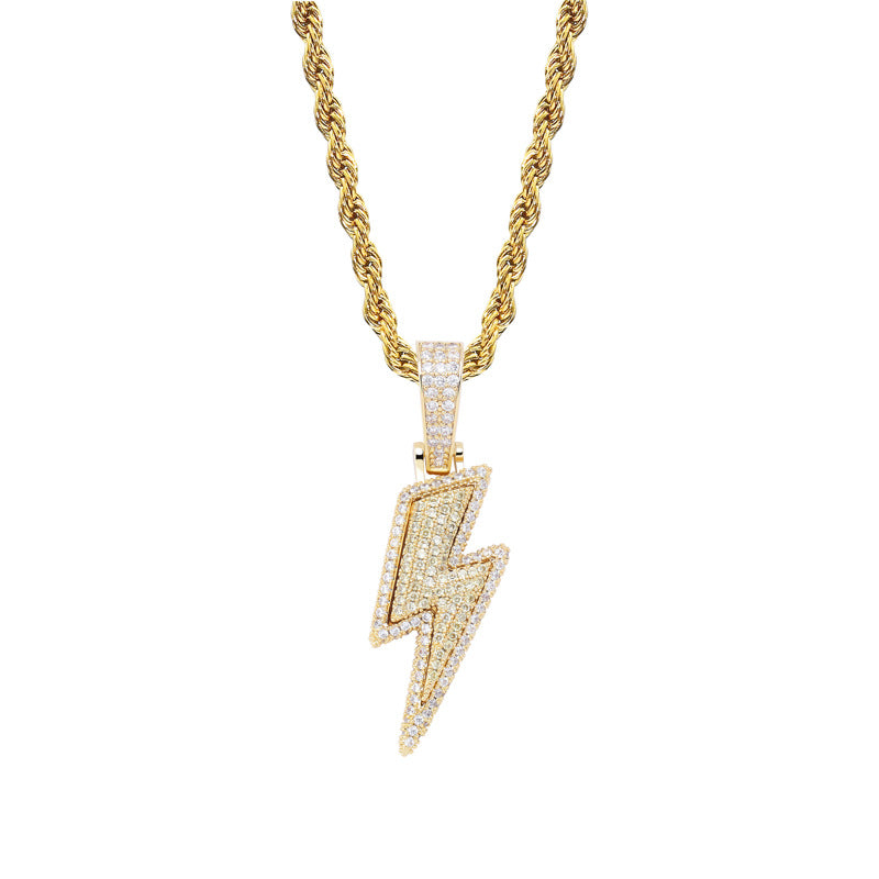 18K Gold-Plated CZ Iced Out Lightning Necklace