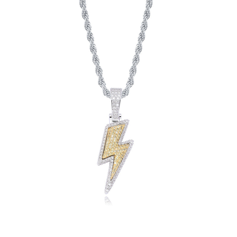 18K Gold-Plated CZ Iced Out Lightning Necklace