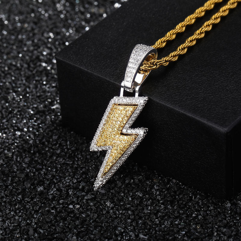 18K Gold-Plated CZ Iced Out Lightning Necklace