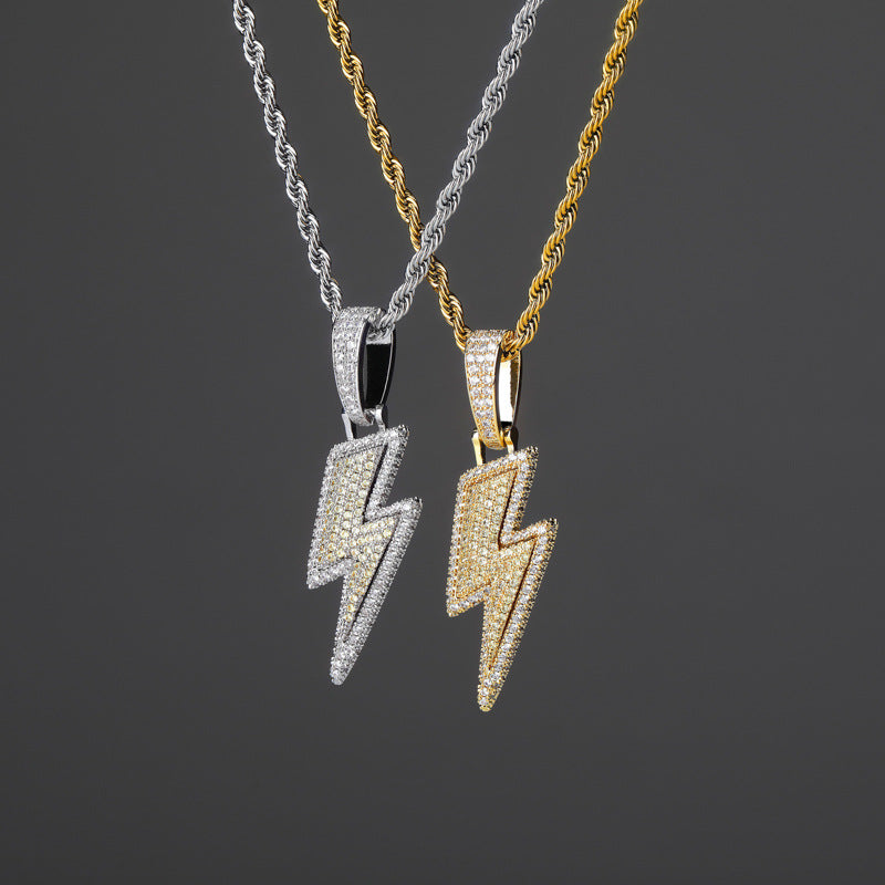 18K Gold-Plated CZ Iced Out Lightning Necklace