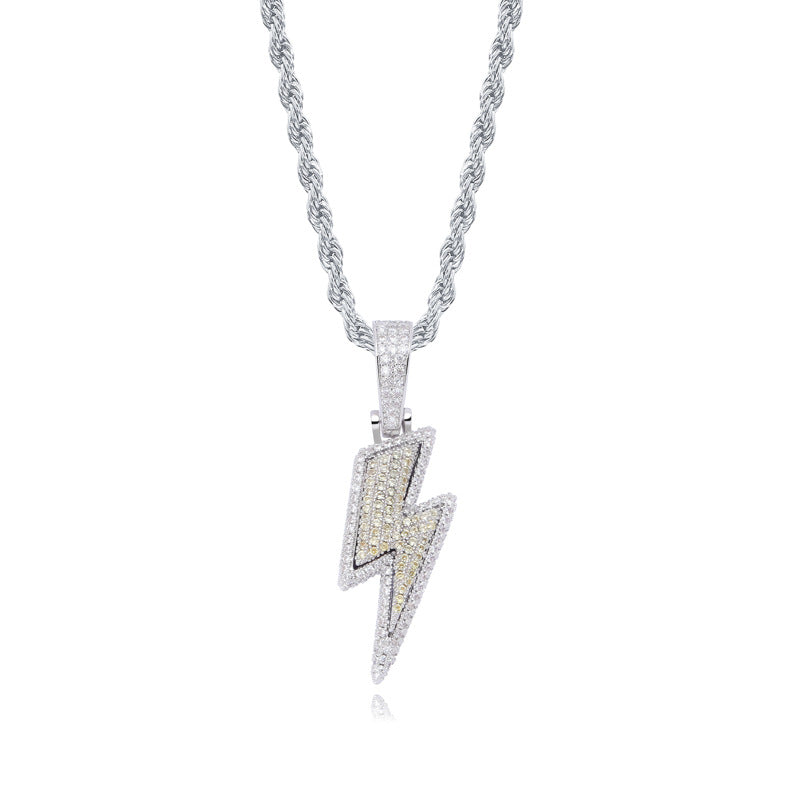 18K Gold-Plated CZ Iced Out Lightning Necklace