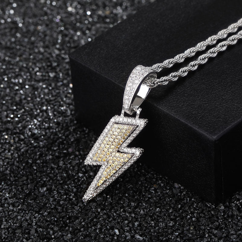 18K Gold-Plated CZ Iced Out Lightning Necklace