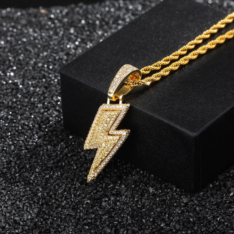 18K Gold-Plated CZ Iced Out Lightning Necklace