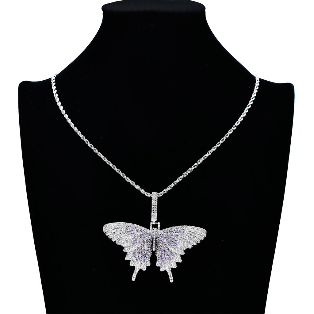 18K Gold-Plated Micro-inlay AAA CZ Butterfly Pendant Necklace