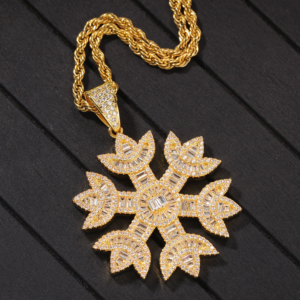 2021 18K Gold-Plated Baguette Iced Out Snowflake Pendant