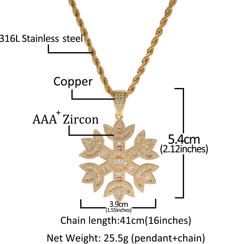 2021 18K Gold-Plated Baguette Iced Out Snowflake Pendant