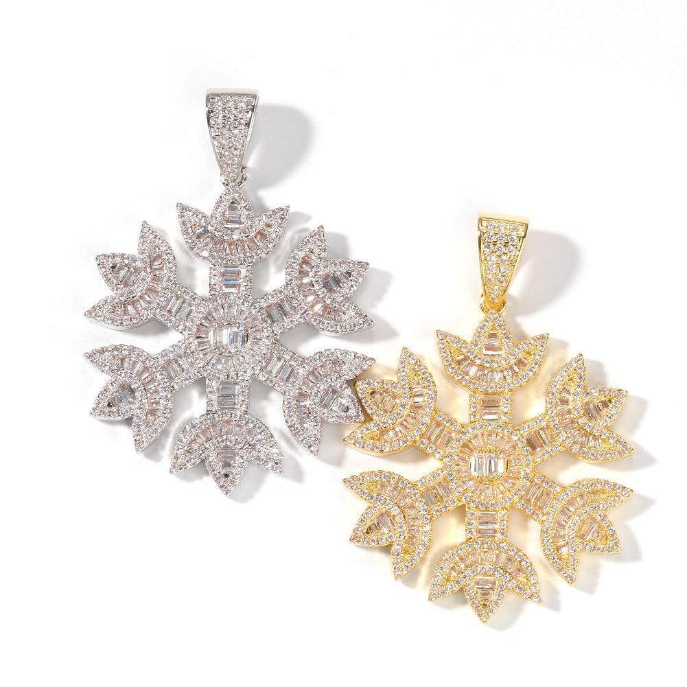 2021 18K Gold-Plated Baguette Iced Out Snowflake Pendant