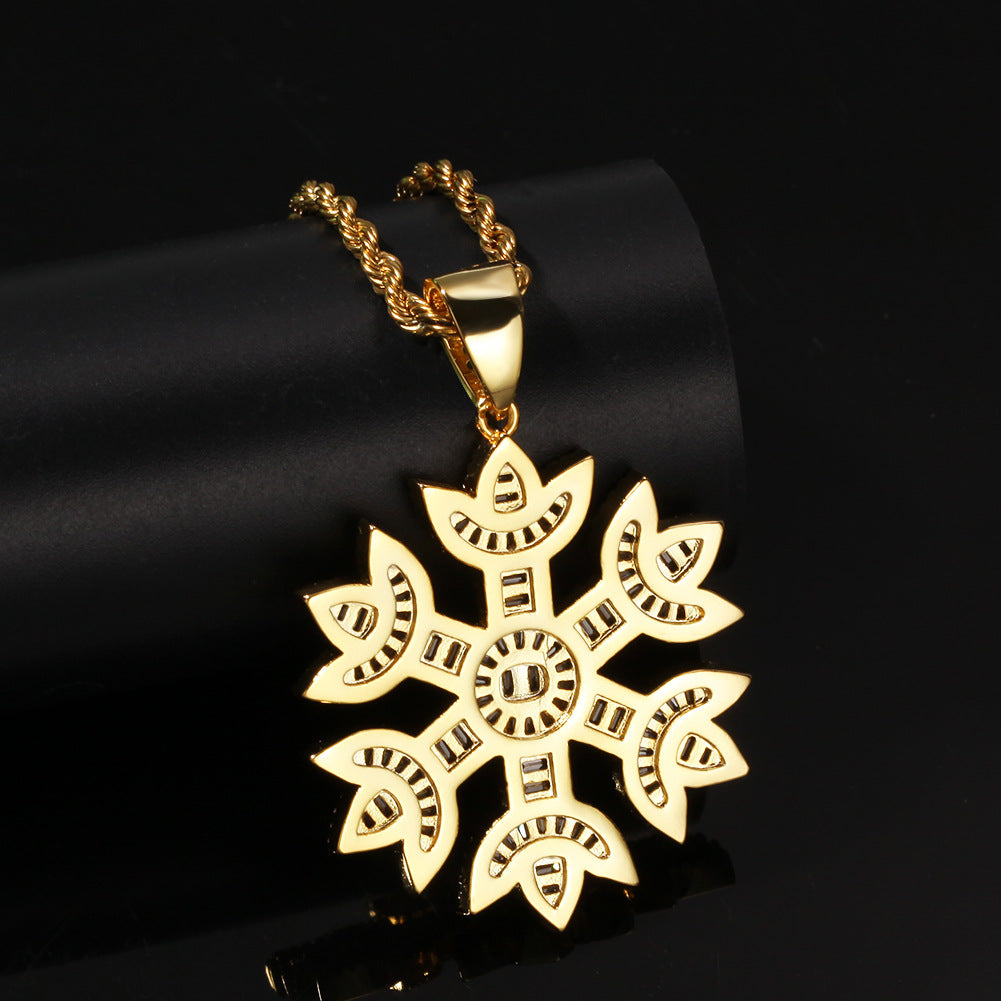 2021 18K Gold-Plated Baguette Iced Out Snowflake Pendant