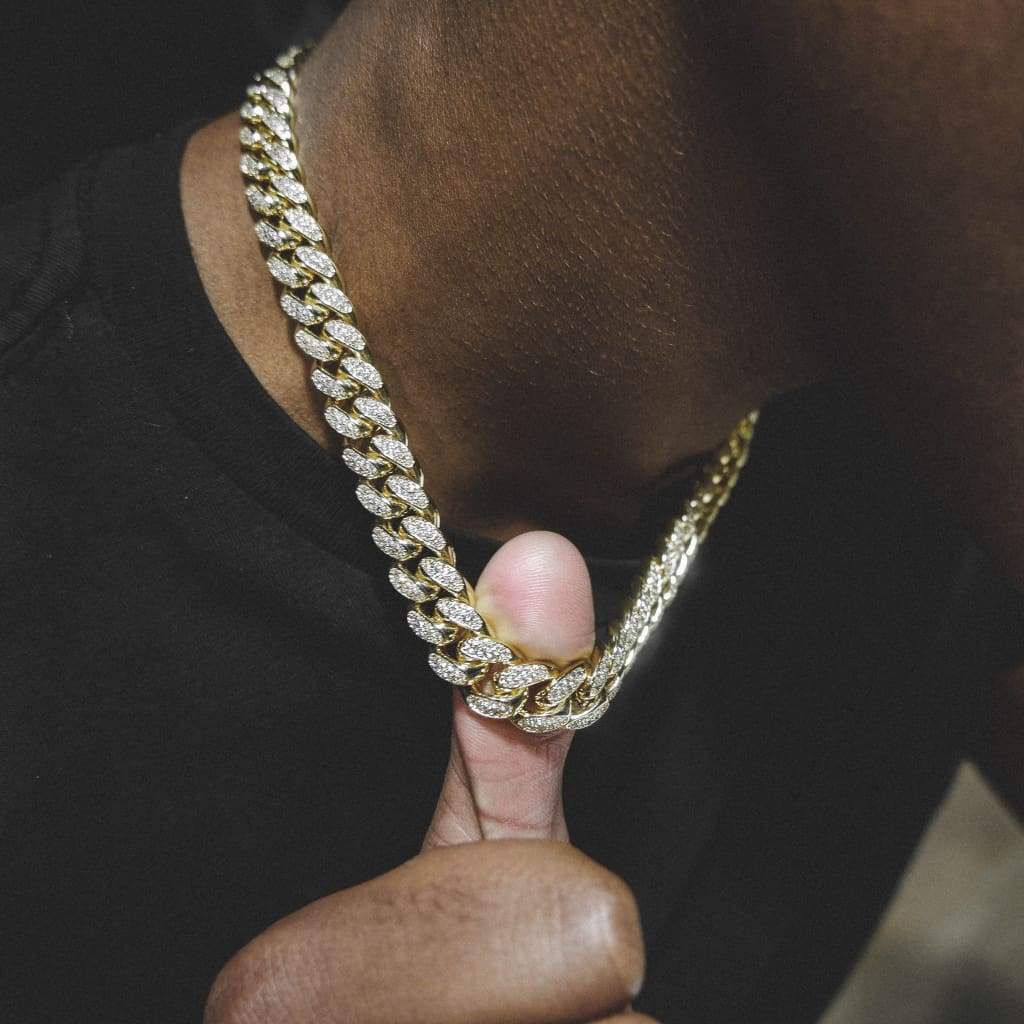 12mm Diamond Cuban Chain in 18K Gold