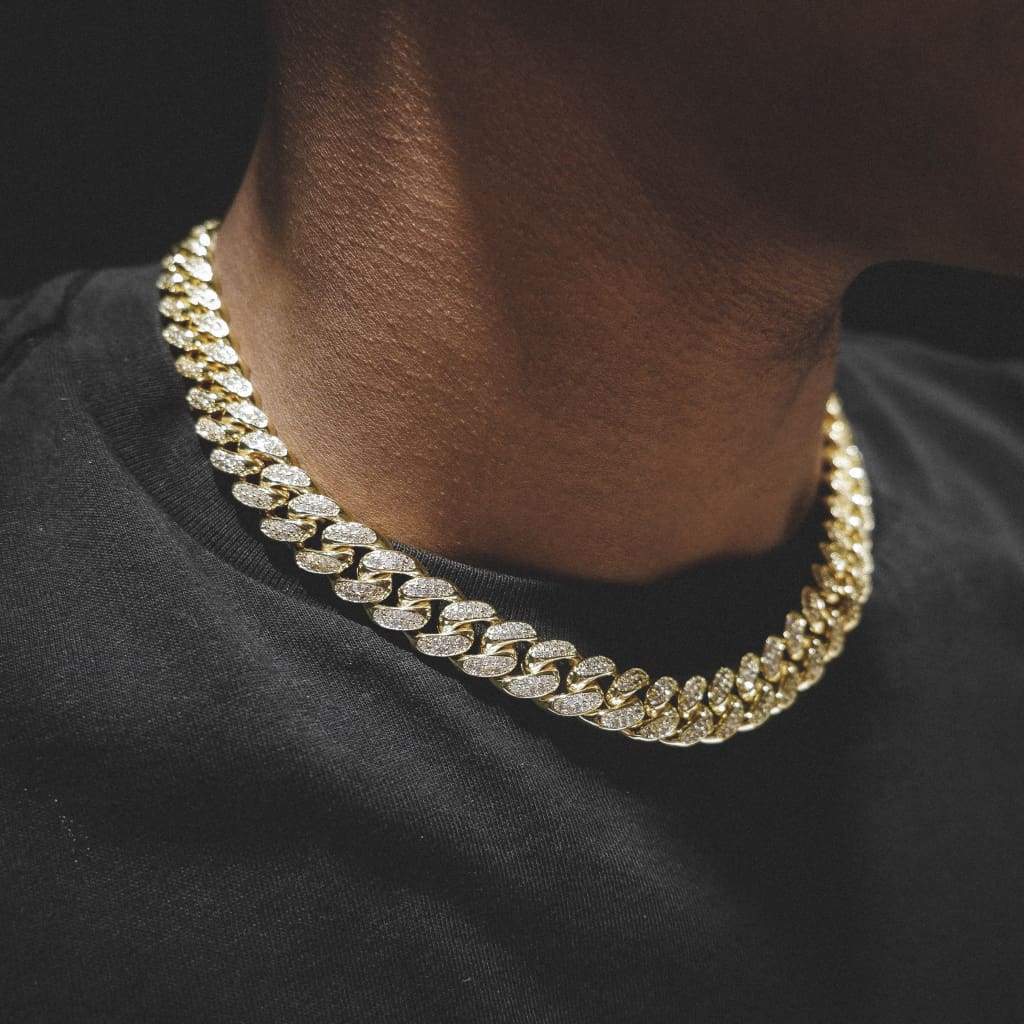 12mm Diamond Cuban Chain in 18K Gold