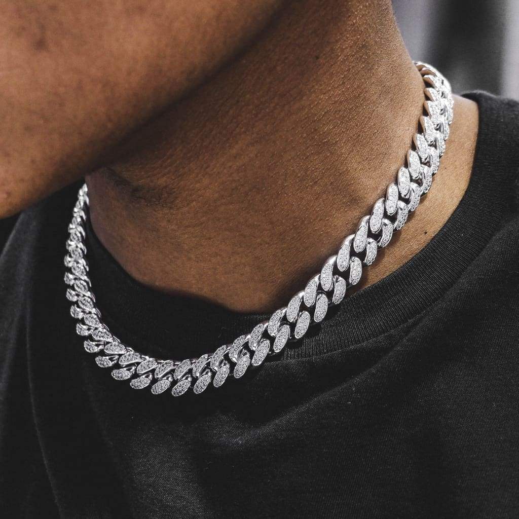 12mm Diamond Cuban Chain in White Gold