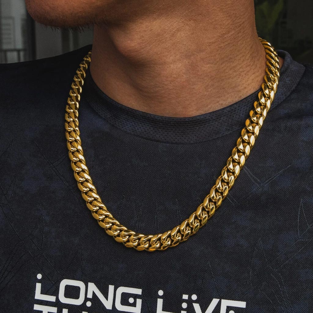 12mm Miami Cuban Link Chain 18K Gold Plated