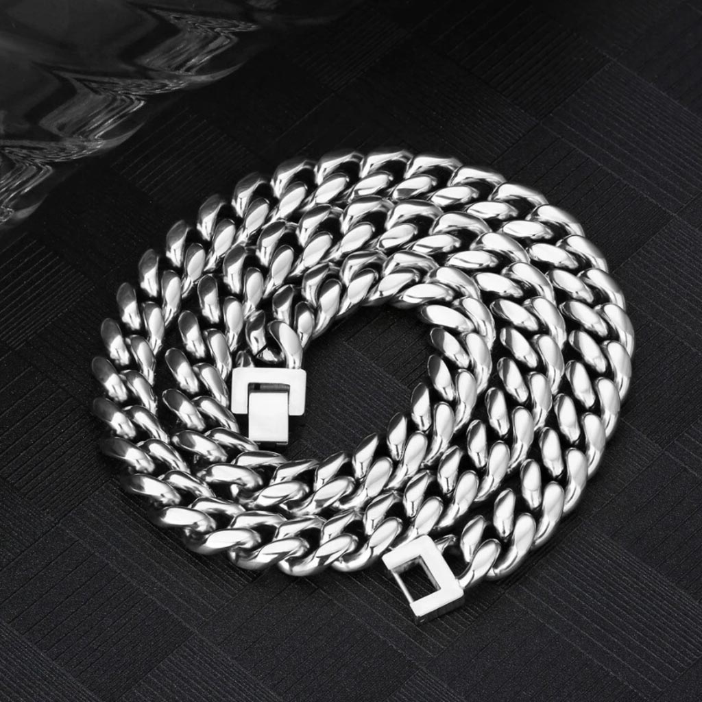 12mm Miami Cuban Link Chain and Bracelet White Gold Plated