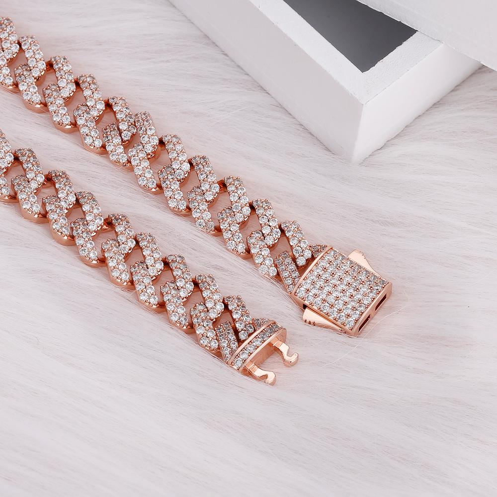 12mm Iced Out Prong Link Cuban Link Chain and Bracelet Set in White Gold/14K Gold/Rose Gold for Women