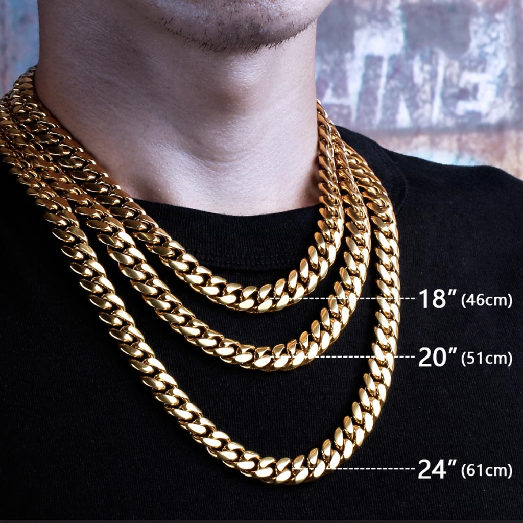 18K Gold 12mm Miami Cuban Link Chain Iced Clasp