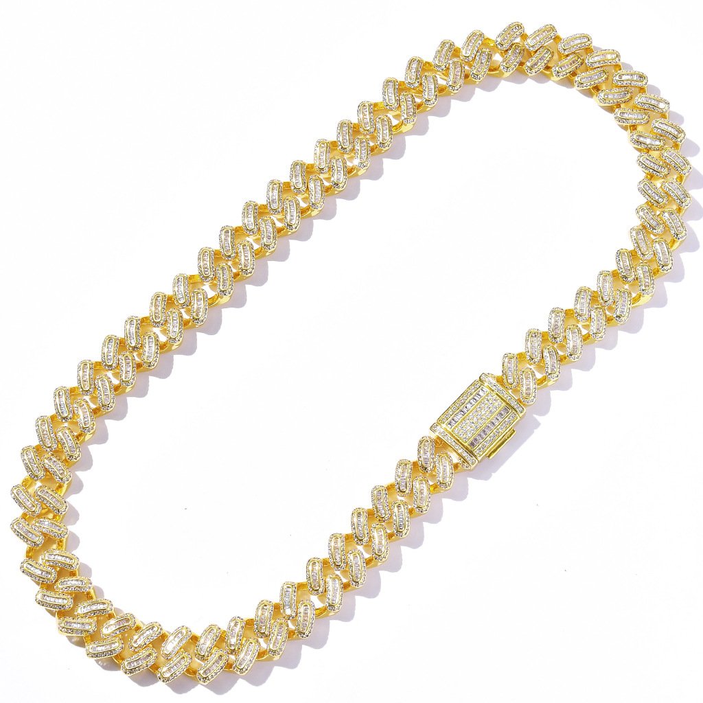 15mm 18K White/Gold-Plated BlingBling Baguette Iced Out Cuban Chain