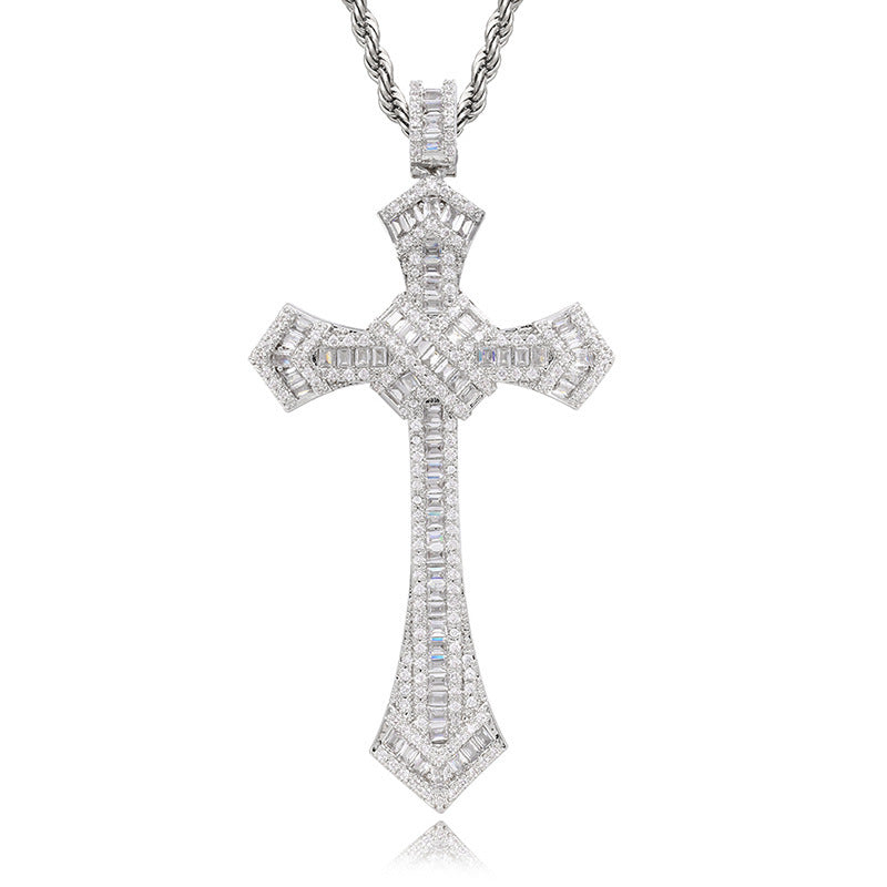 GOLDEN FINISH SILVER ICED CROSS PENDANT