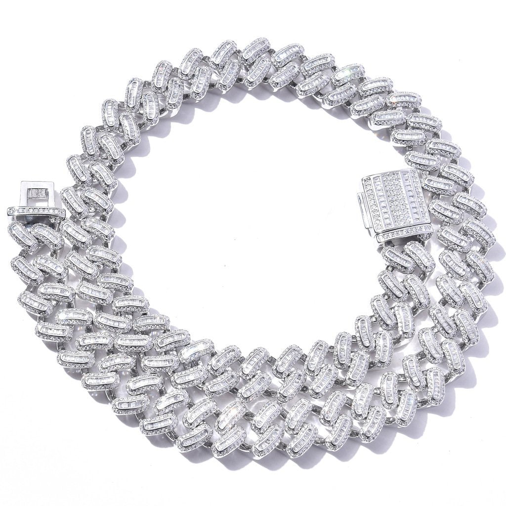 15mm 18K White/Gold-Plated BlingBling Baguette Iced Out Cuban Chain