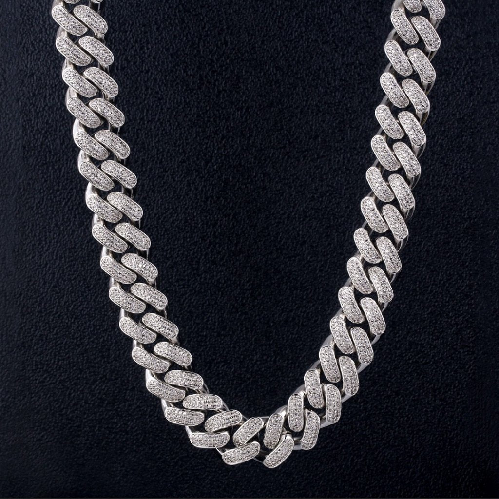 18mm Iced Cuban Chain Three Rows 14K Gold