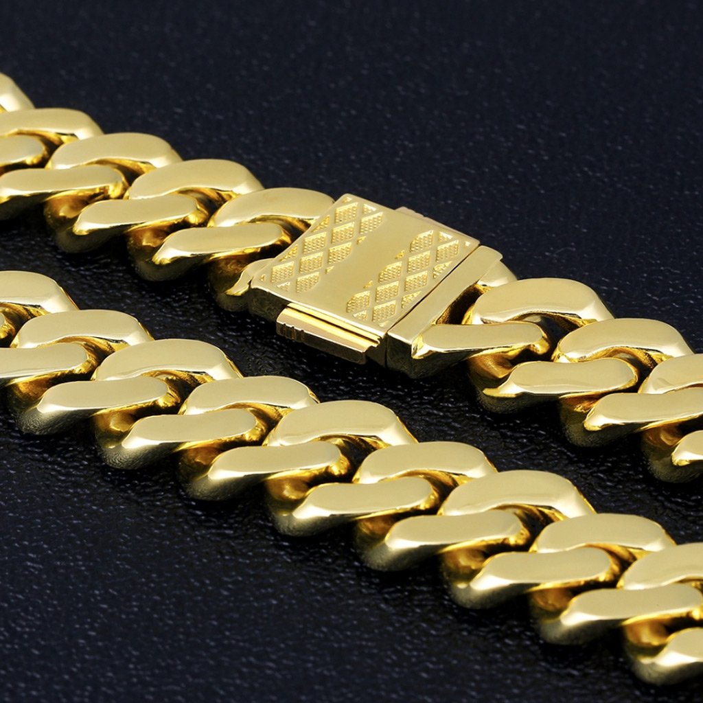 18mm Iced Cuban Chain Three Rows 14K Gold