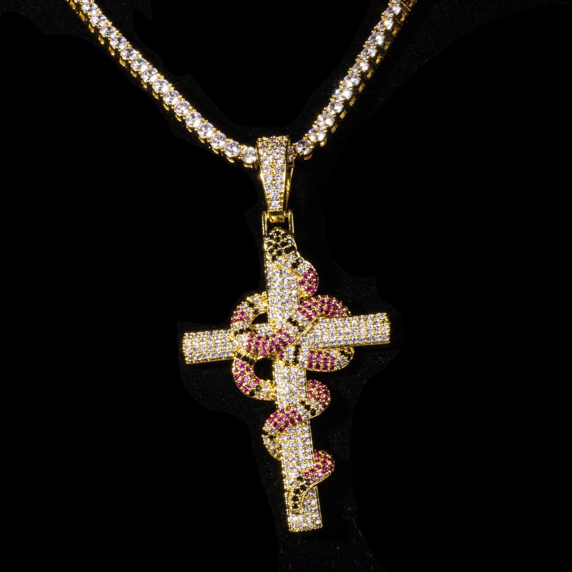 🔥New Iced Out Cross and Snake Pendant