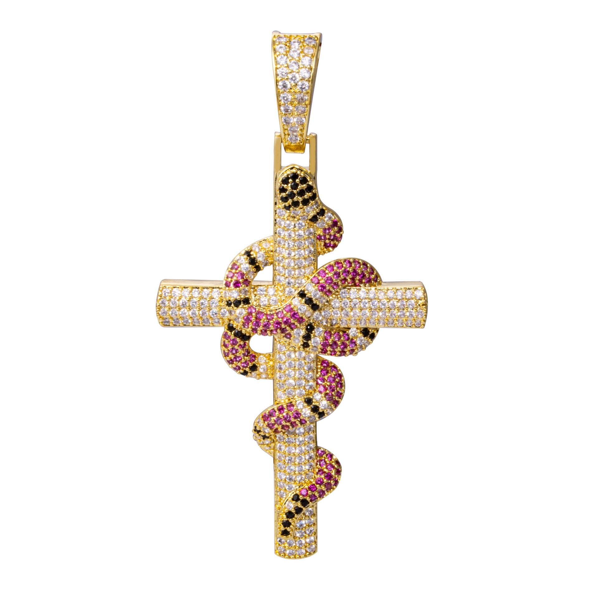 🔥New Iced Out Cross and Snake Pendant