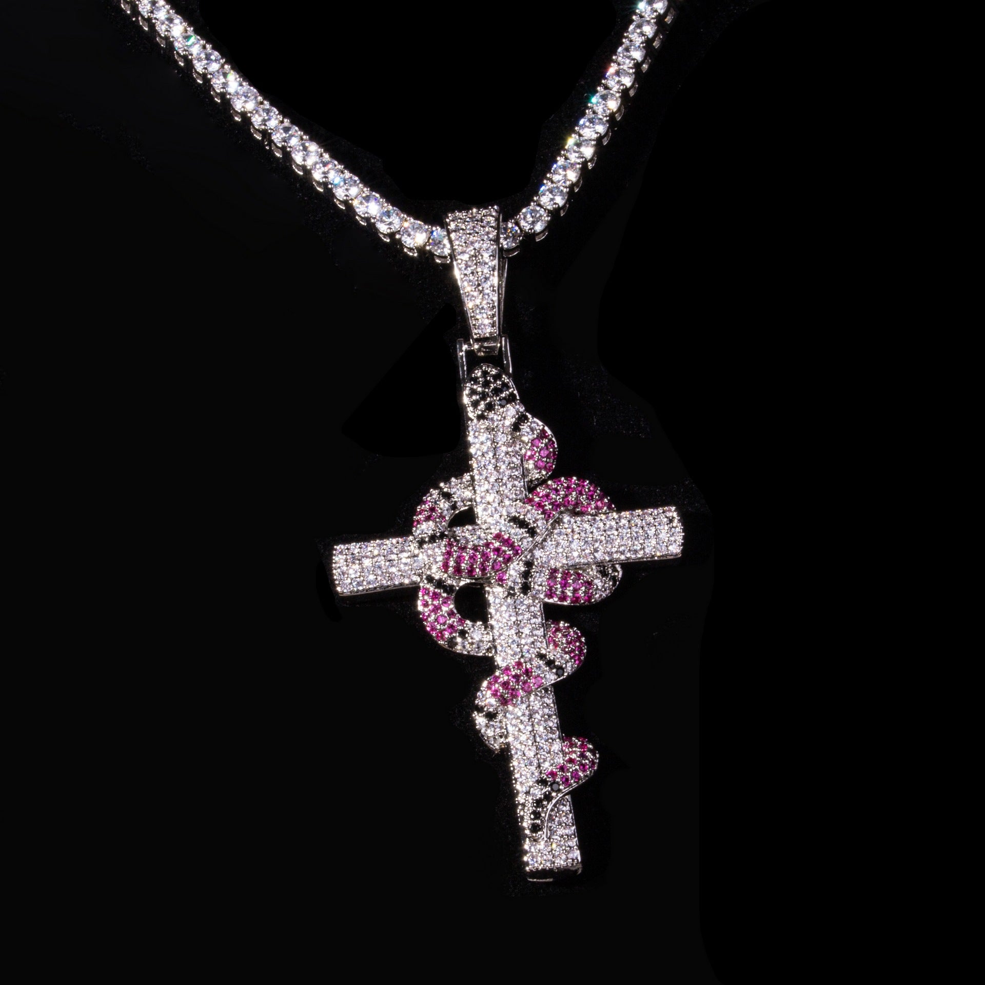 🔥New Iced Out Cross and Snake Pendant