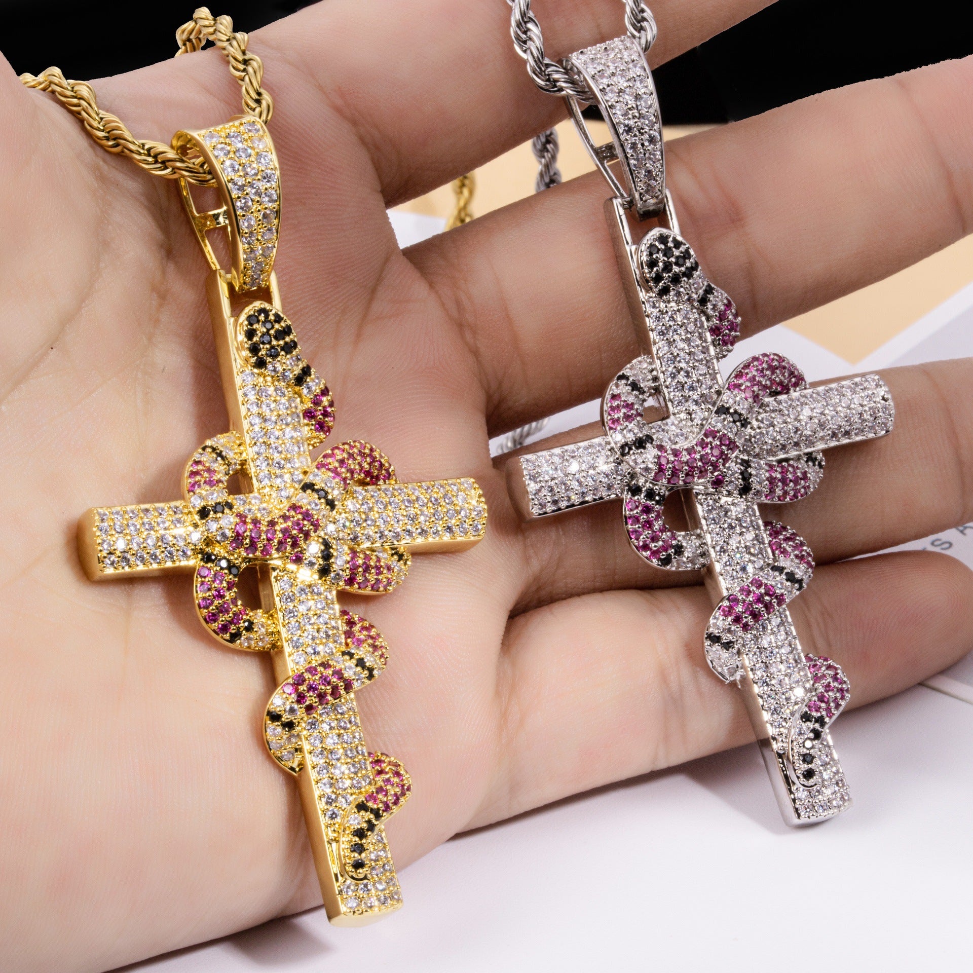 🔥New Iced Out Cross and Snake Pendant