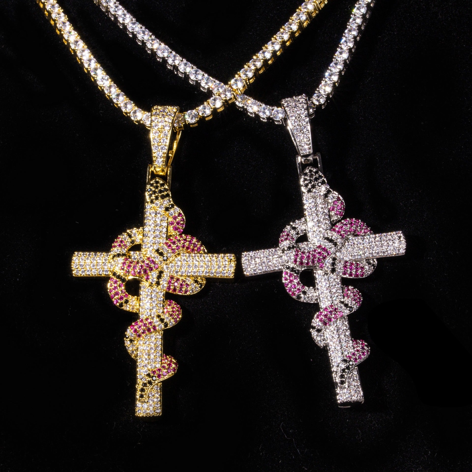 🔥New Iced Out Cross and Snake Pendant