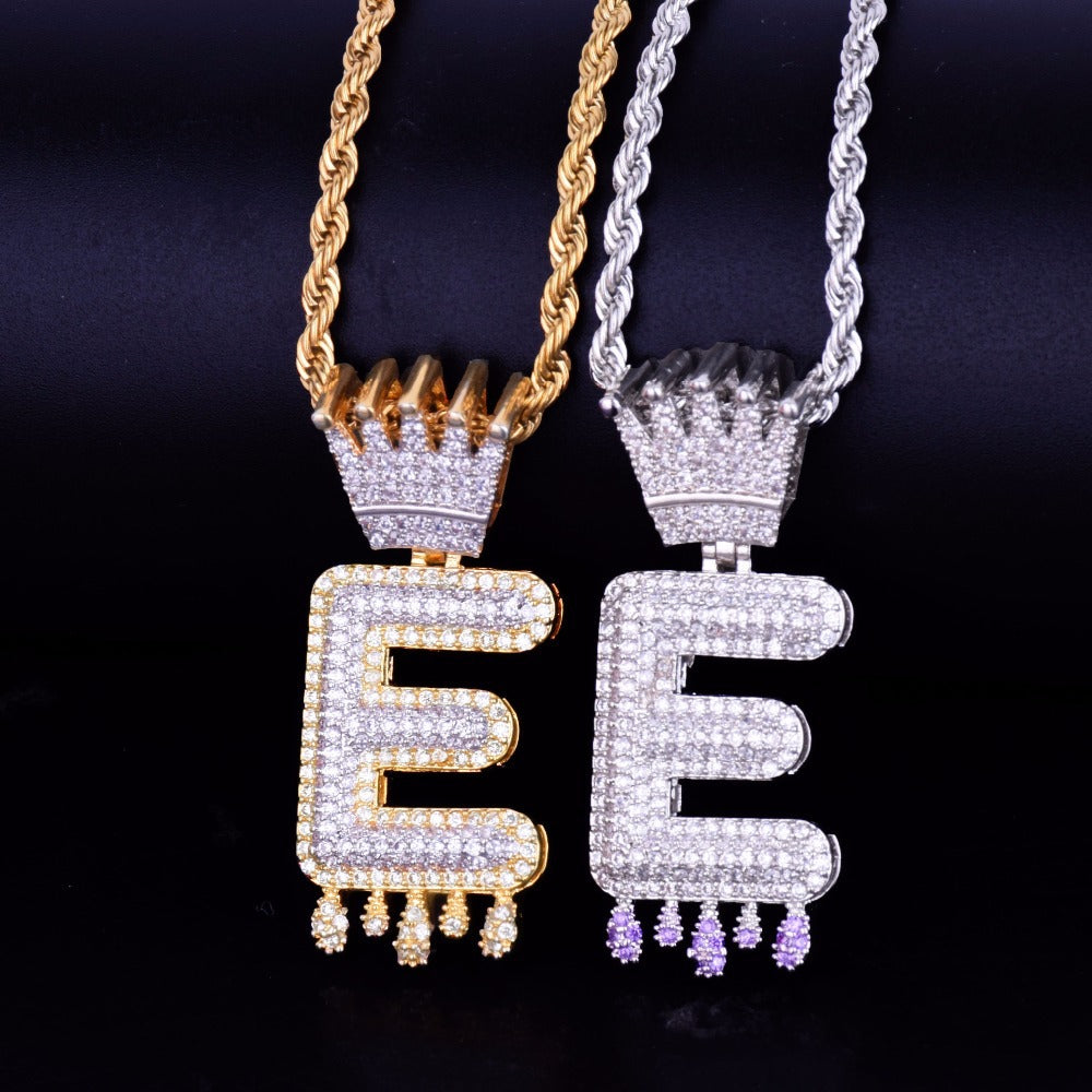 22mm  Iced Out Micro-inlay Zircon Crown Letter Hip Hop Pendant # Rapper Chain