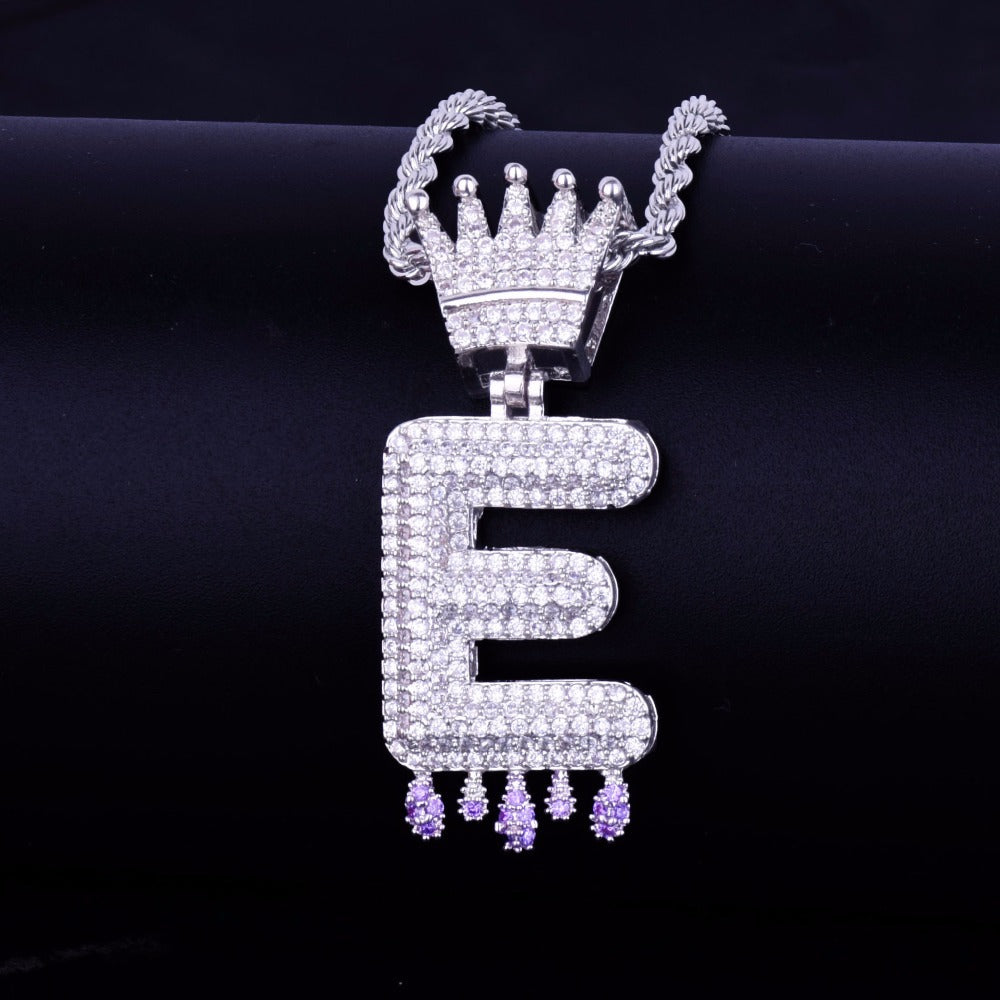 22mm  Iced Out Micro-inlay Zircon Crown Letter Hip Hop Pendant # Rapper Chain