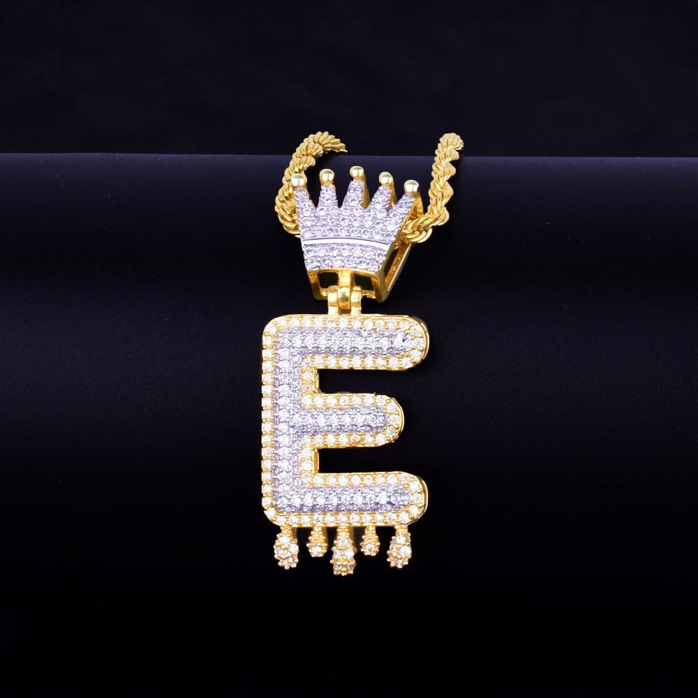 22mm  Iced Out Micro-inlay Zircon Crown Letter Hip Hop Pendant # Rapper Chain