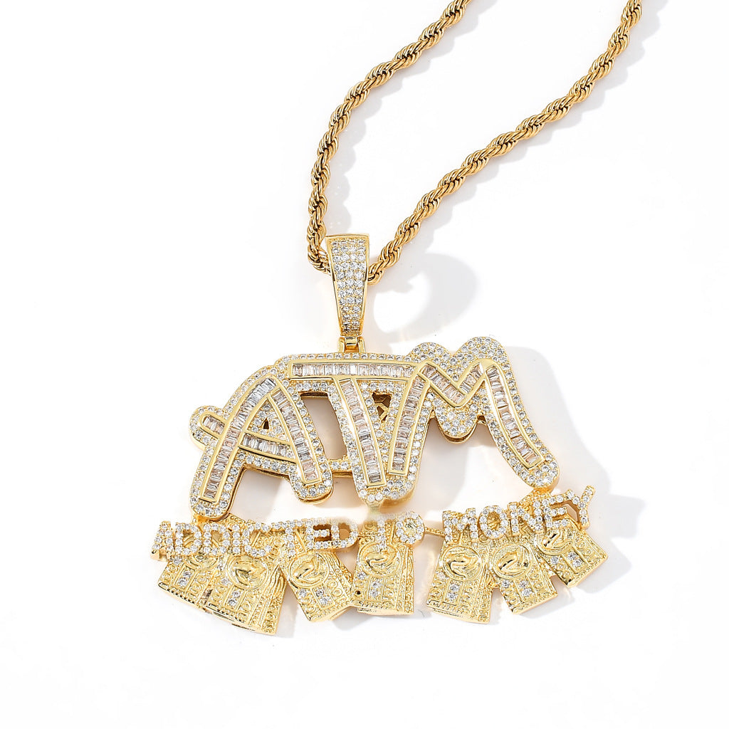 New 18K Gold-Plated ATM Iced Out Pendant