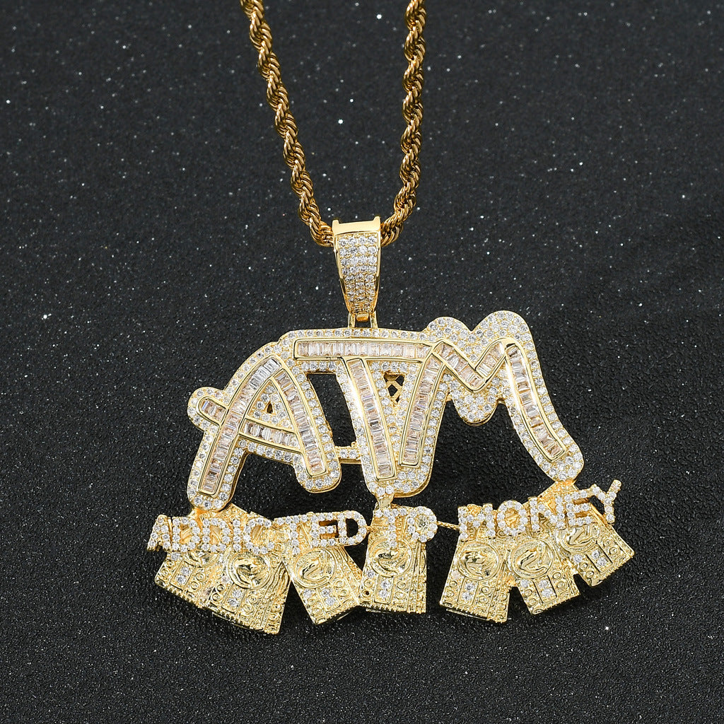 New 18K Gold-Plated ATM Iced Out Pendant