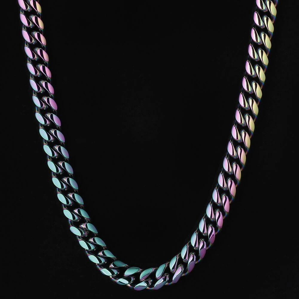 10mm Rainbow Miami Cuban Link Chain For Women Neckalce VZAKA