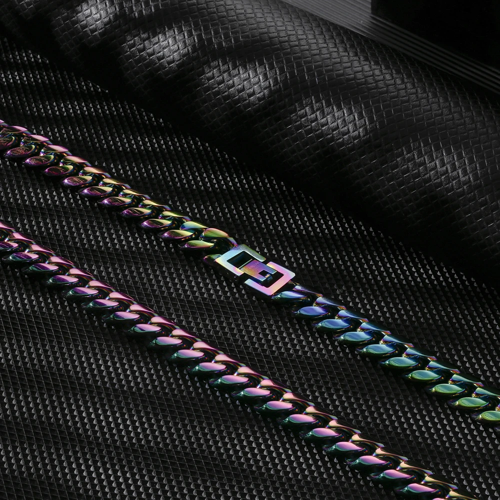 10mm Rainbow Miami Cuban Link Chain For Women Neckalce VZAKA