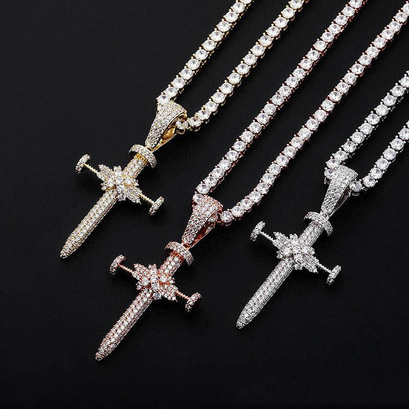 Baguette BlingBling Cross Hip Hop Pendant (With Chain)