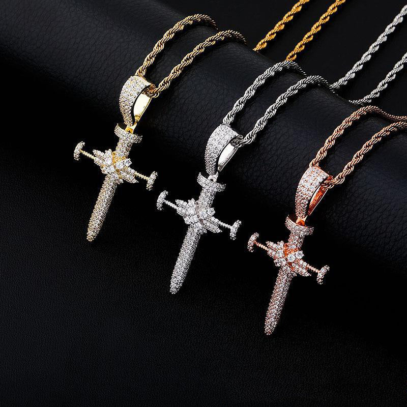 Baguette BlingBling Cross Hip Hop Pendant (With Chain)