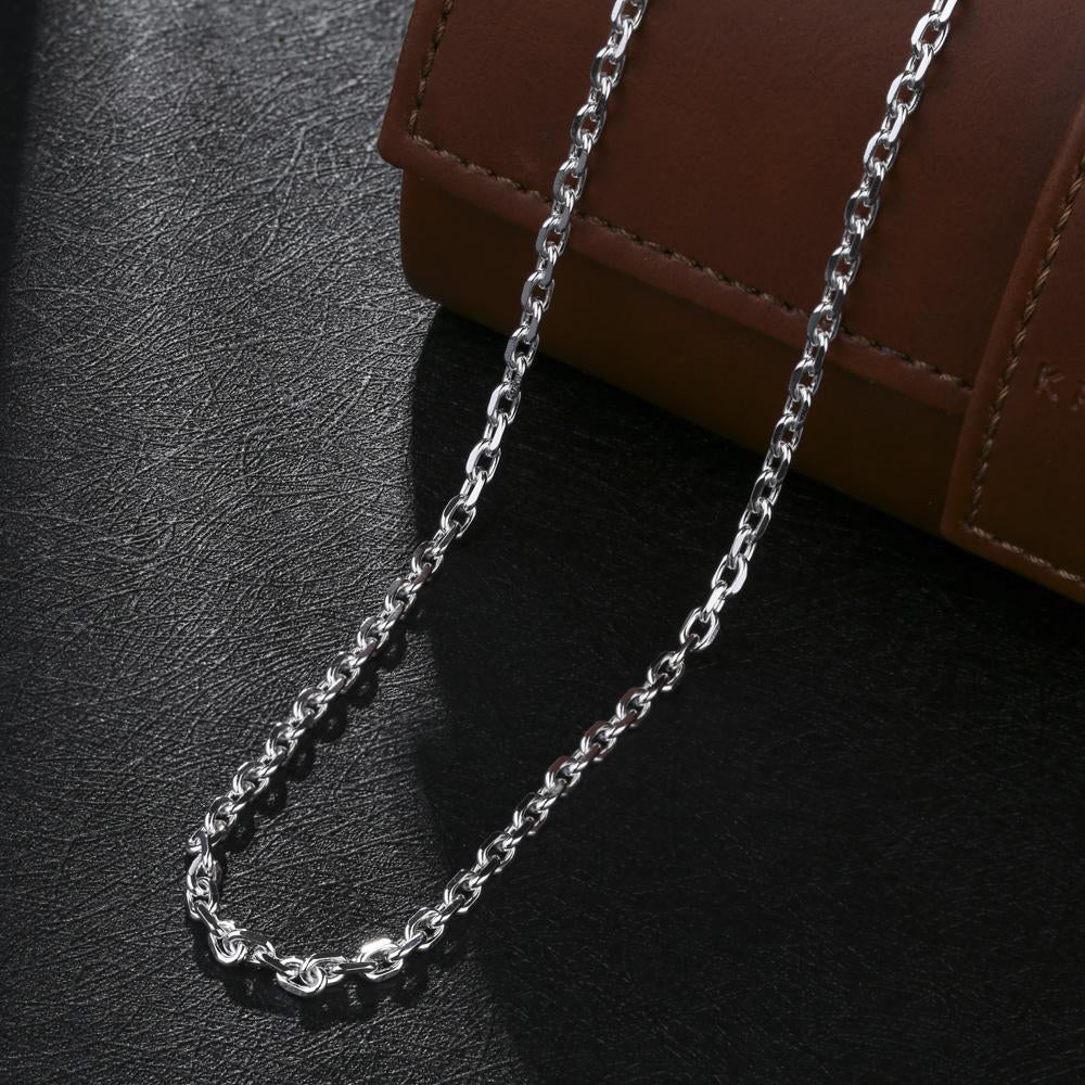 VZAKA 3mm Stainless Steel Cable Chain in White Gold for Women