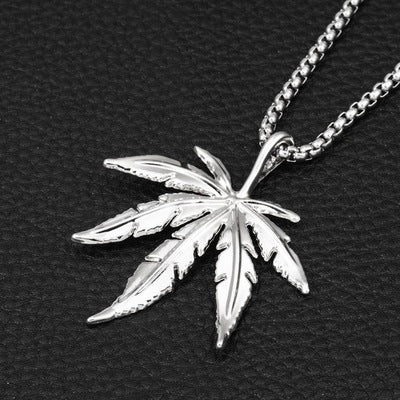 Gold-Plated Maple Leaf Necklace Hip Hop Hemp Leaf Titanium Steel Pendant