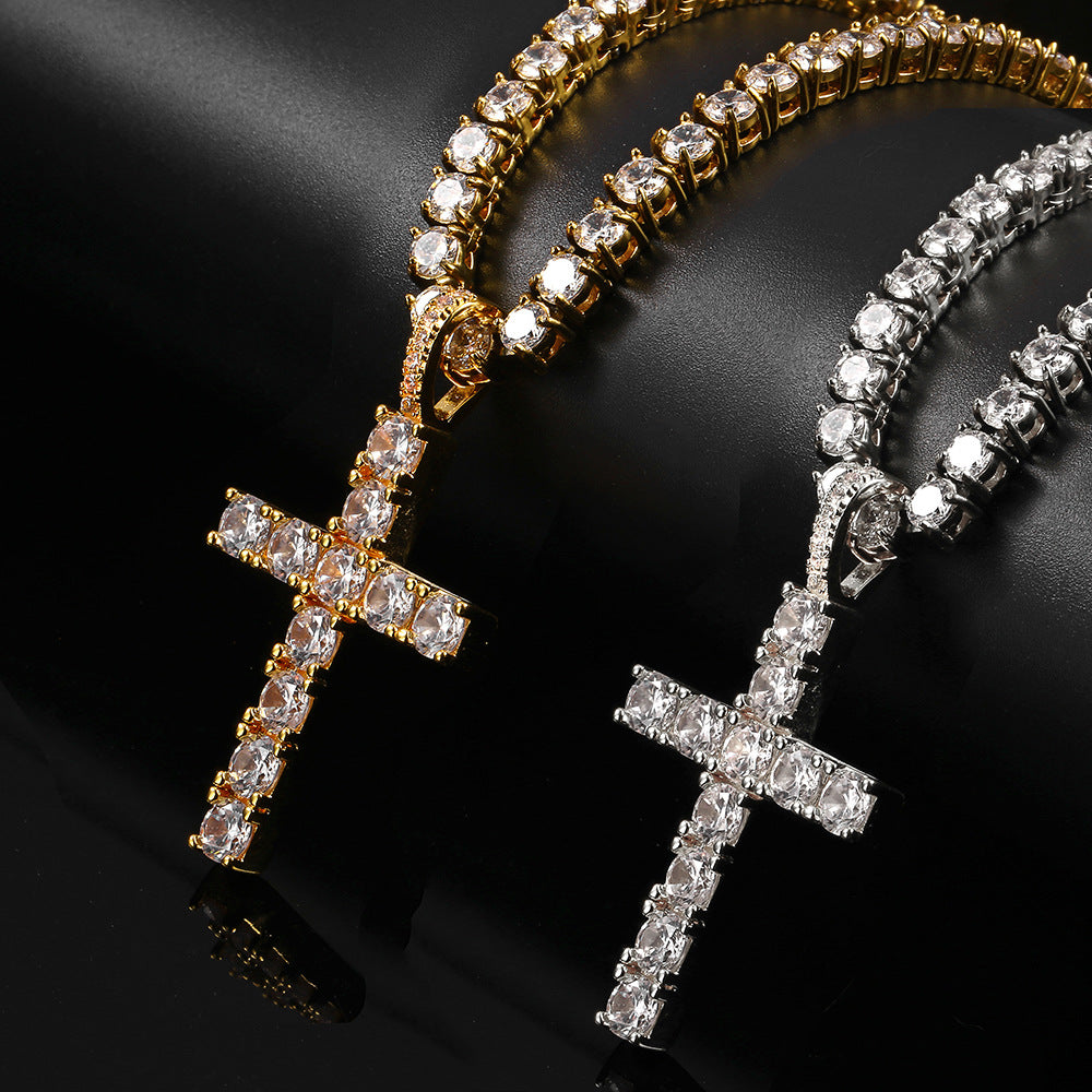 18k Gold-Plated CZ BlingBling Cross Hip Hop Pendant (With Chain)